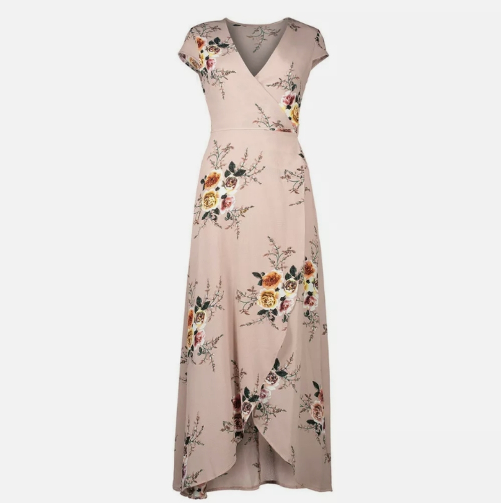 Livagirl light pink nude floral wrap dress size L